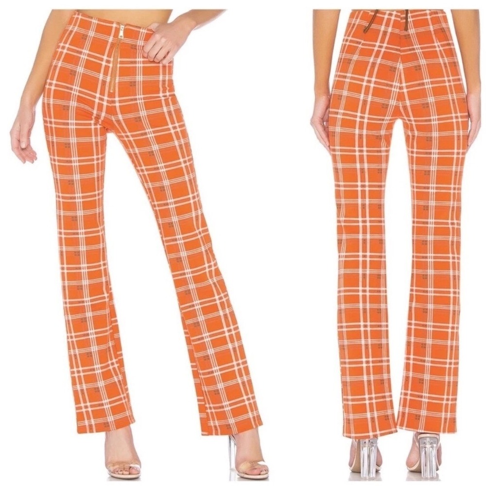 I.AM.GIA Orange Polaris Plaid High Waisted Flare Pants Exposed Zip Slim Fit S - Picture 3 of 15